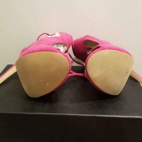 New w/out box JustFAB Sharla sz 7 peep toe shootie hot pink Barbie-esque heels - Picture 4 of 6